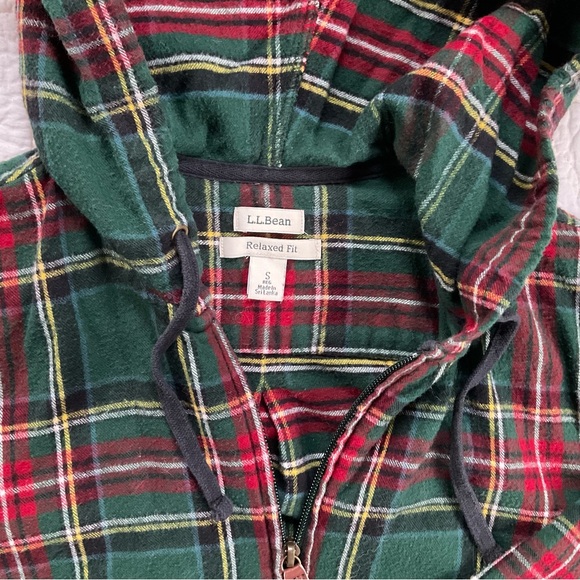 L.L. Bean Green and Red Plaid Hoodie - Picture 2 of 2
